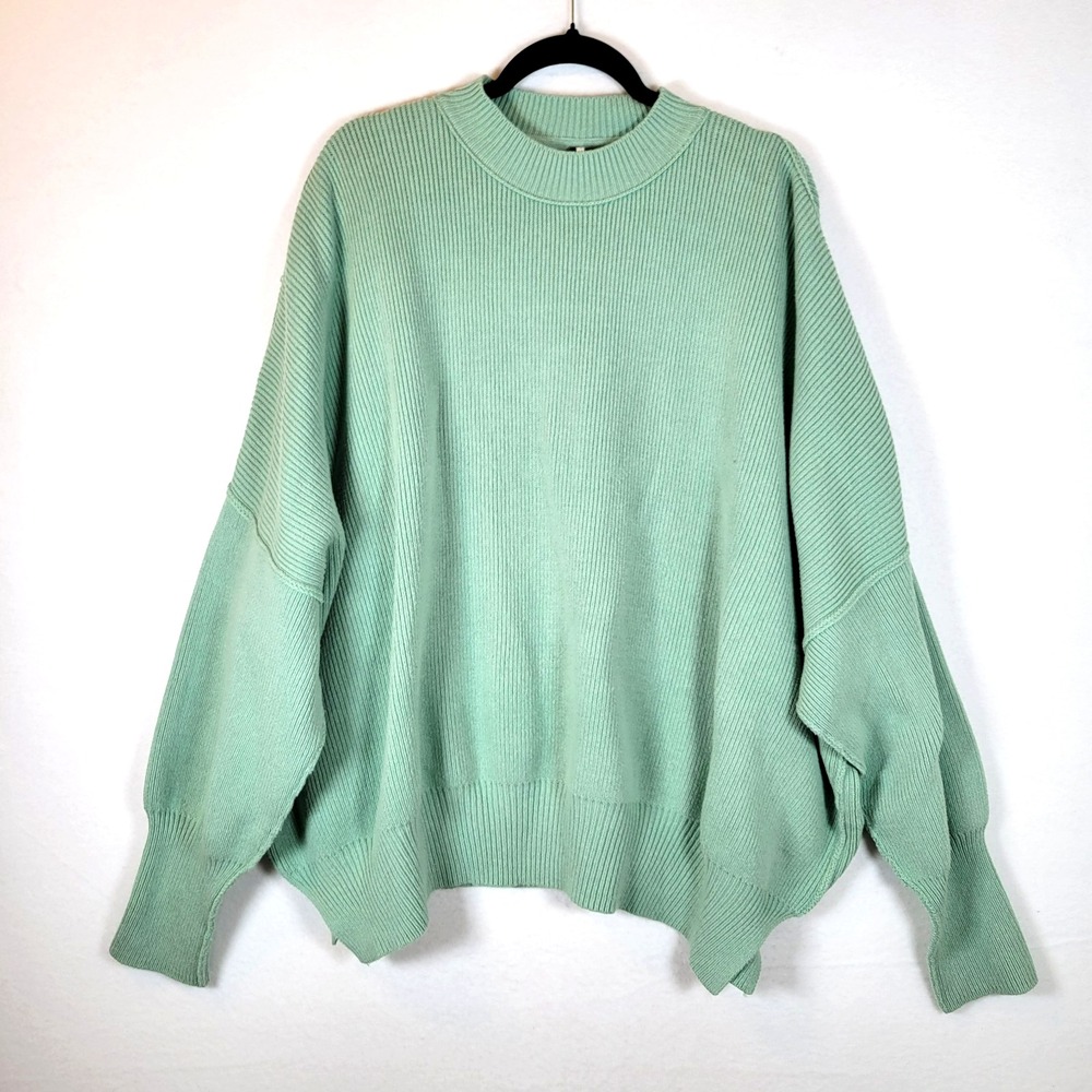 Free People Womens Easy Street Tunic Sweater Size Large Green Ribbed Oversized